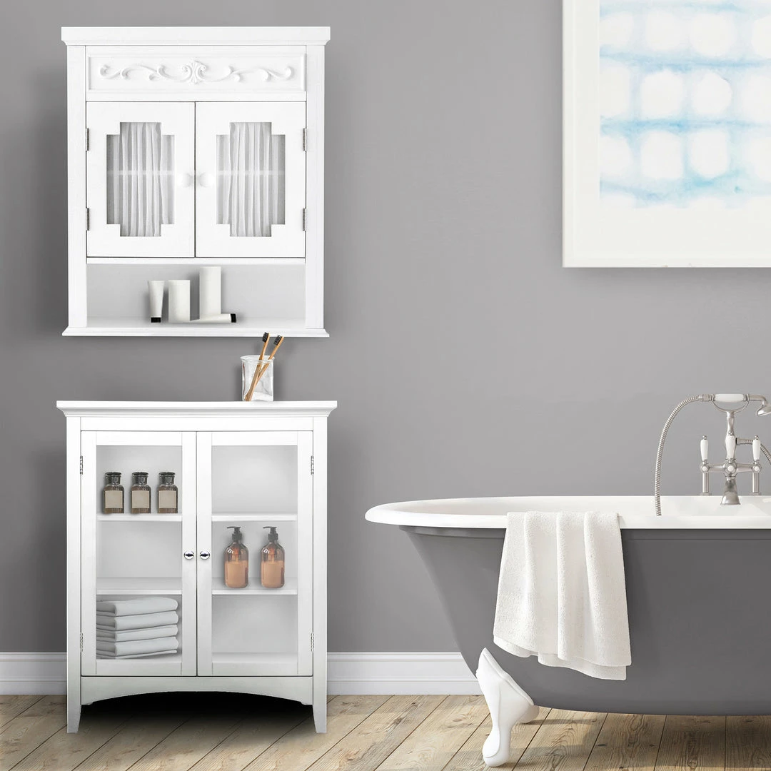 TeamsonUS Teamson Home Lisbon Removable Wooden Wall Cabinet With Drapery-Lined Doors, White