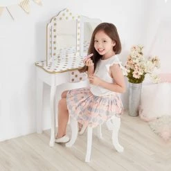 TeamsonUS Fantasy Fields - Fashion Polka Dot Prints Gisele Play Vanity Set - White / Gold Kids