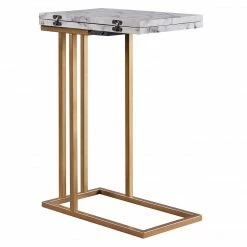 TeamsonUS Teamson Home Marmo Modern Marble-Look C Shape Side Table With Extension, Marble/Brass