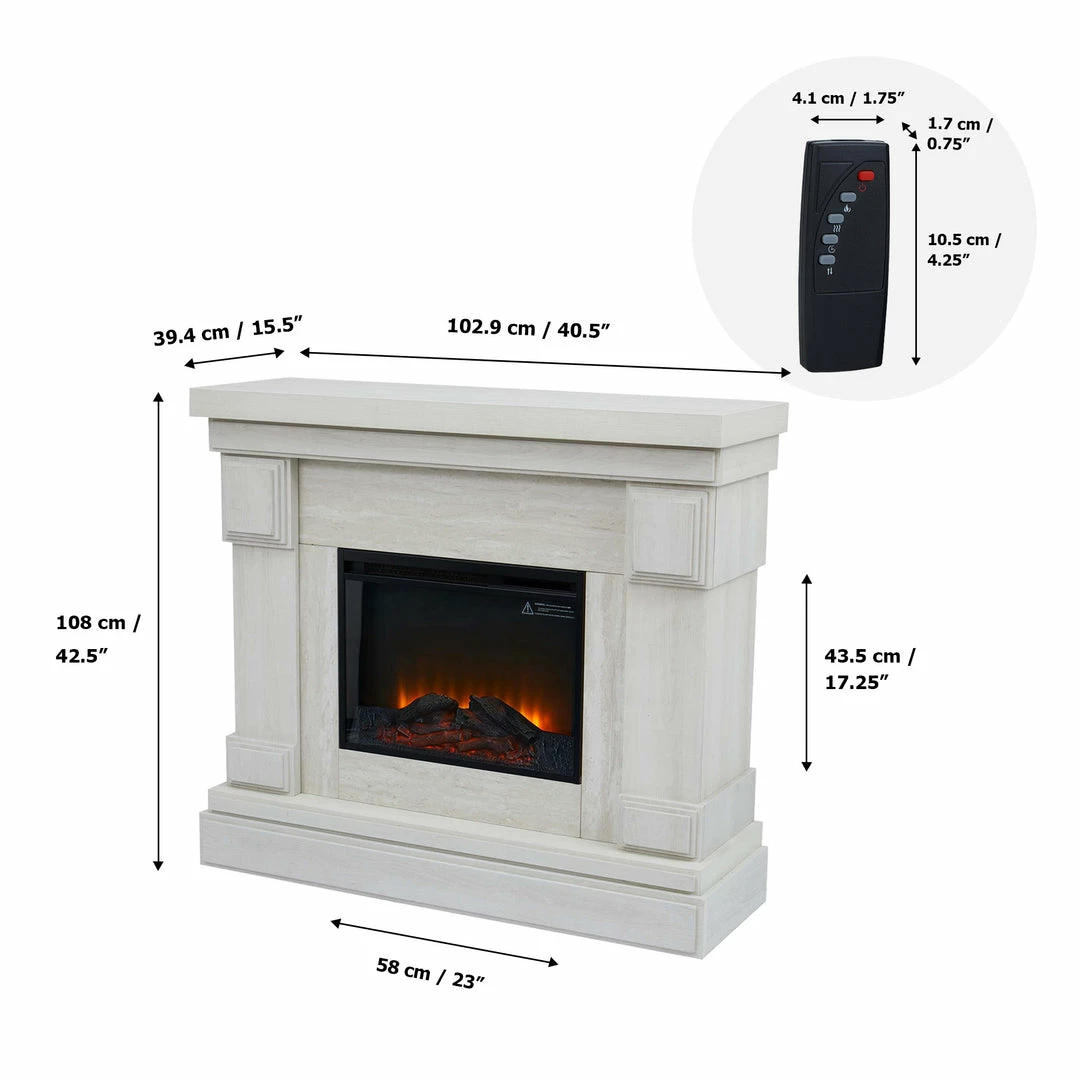 TeamsonUS New Teamson Home Hestia Electric Fireplace Mantel With Gray Faux Marble, White