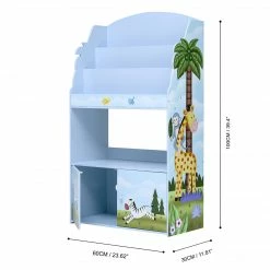 TeamsonUS Fantasy Fields Sunny Safari Kids 3-Tier Wooden Bookshelf With Storage, Multicolor
