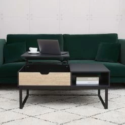 TeamsonUS Teamson Home Bryson Two-Tone Lift Top Coffee Table Desk With Storage, Black