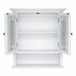 TeamsonUS Teamson Home Windsor Removable Wooden Wall Cabinet With Glass Mosaic Doors, White