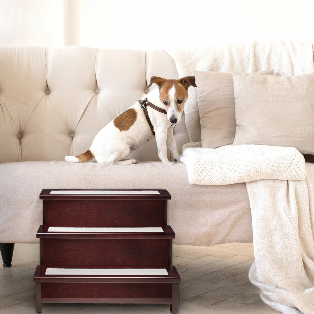 TeamsonUS Teamson Home Mahogany Wood Pet Stairs For Dog Or Cat