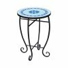 TeamsonUS Teamson Home Small 14" Round Outdoor Mosaic Side Table Planter Stand, Blue