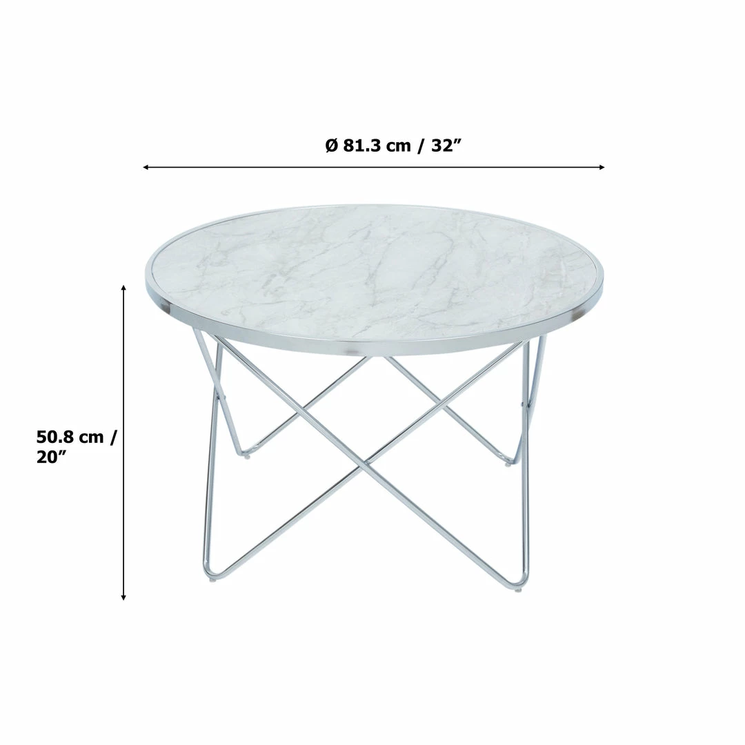 TeamsonUS Teamson Home Margo Small Round Faux White Carrara Marble Coffee Table, White