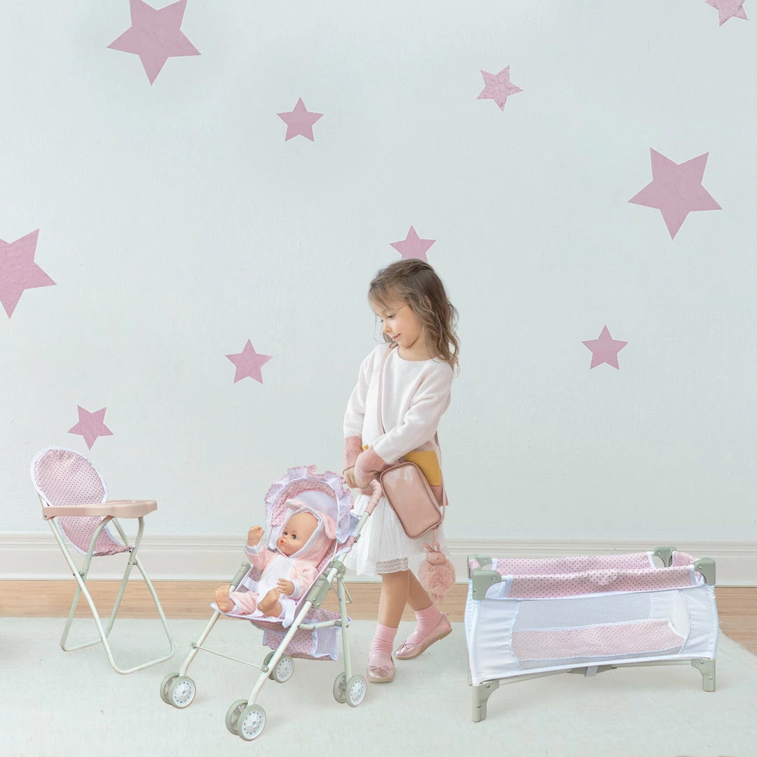 TeamsonUS Olivia's Little World Polka Dots Princess 3-in-1 Baby Doll Nursery Set, Pink/Gray Kids