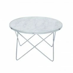 TeamsonUS Teamson Home Margo Small Round Faux White Carrara Marble Coffee Table, White
