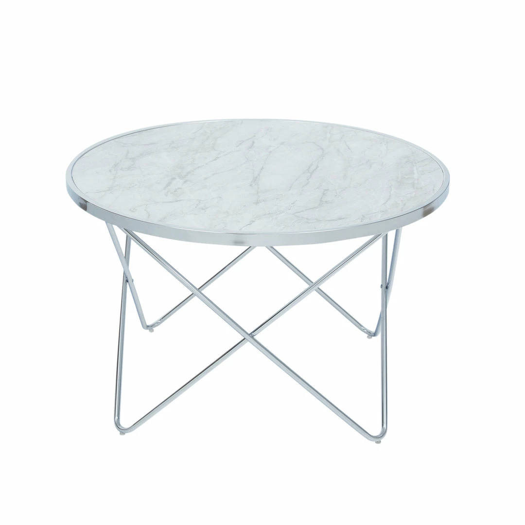 TeamsonUS Teamson Home Margo Small Round Faux White Carrara Marble Coffee Table, White