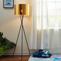 TeamsonUS Teamson Home Cara 62" Modern Metal Tripod Floor Lamp With Drum Shade, Black/Gold