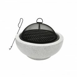TeamsonUS Teamson Home Outdoor 24" Wood Burning Fire Pit With Grill Grate And Faux Concrete Base, Gray New