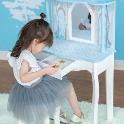 TeamsonUS Fantasy Fields Kids Dreamland Castle Vanity Set With Chair And Accessories, White/Blue