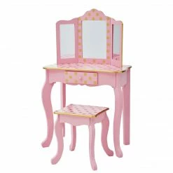 TeamsonUS Fantasy Fields - Fashion Polka Dot Prints Gisele Play Vanity Set - Pink / Gold Kids