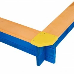 TeamsonUS Teamson Kids 4' Square Solid Wood Sandbox With Rotatable Canopy Cover, Honey/Blue