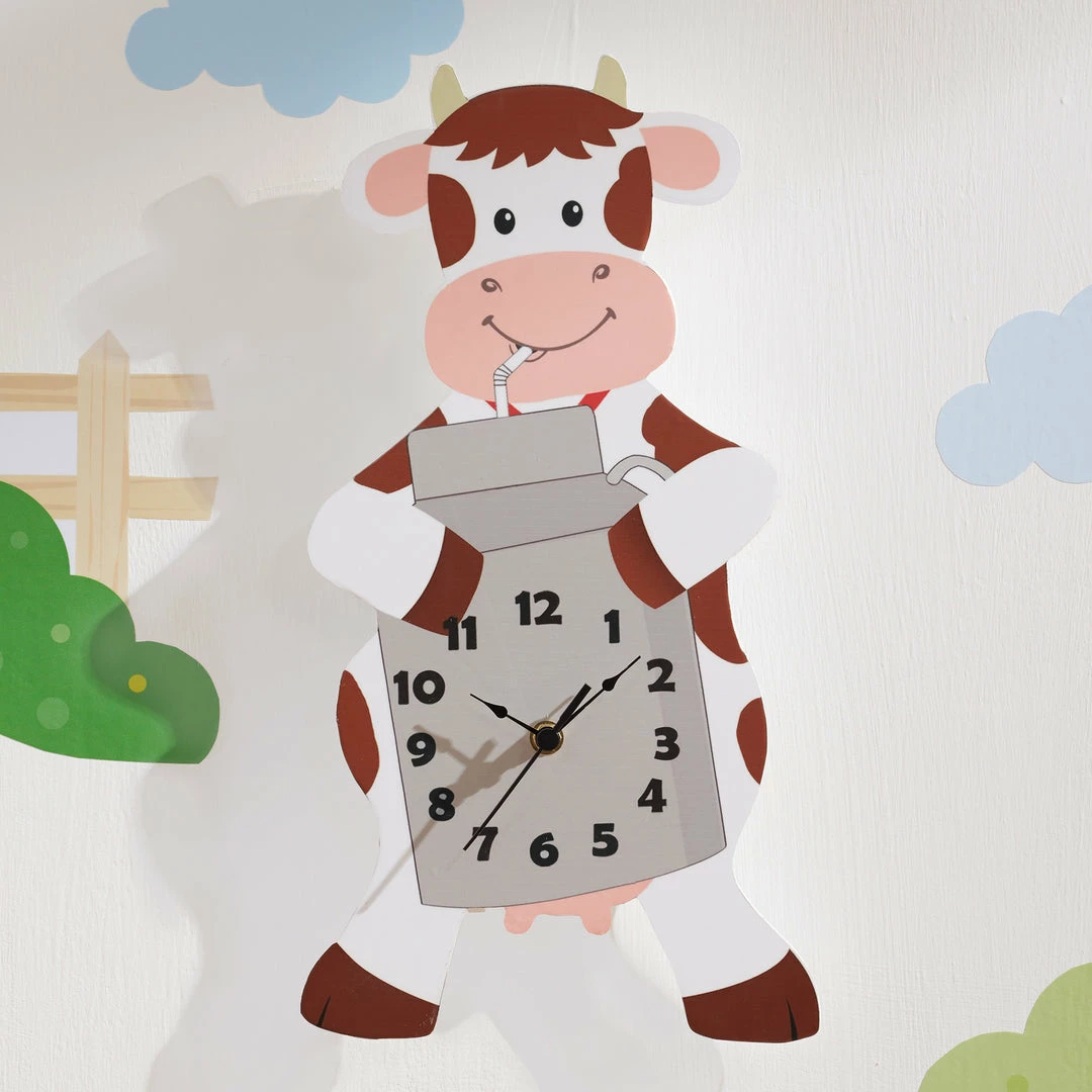 TeamsonUS Fantasy Fields Kids Decorative Happy Farm Cow Wall Clock, Brown