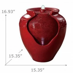 TeamsonUS Teamson Home Outdoor Glazed Pot Floor Fountain With LED Lights, Red