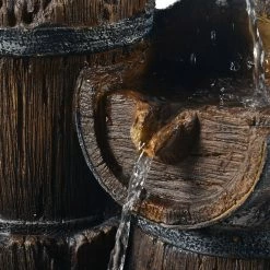 TeamsonUS Teamson Home Outdoor Vintage 3-Tier Cascading Barrel Waterfall Fountain, Brown