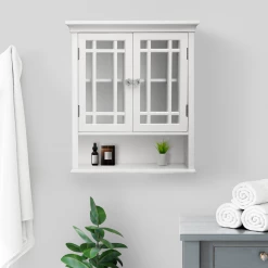 TeamsonUS Teamson Home Neal Removable Wooden Wall Cabinet With 2 Glass Doors, White