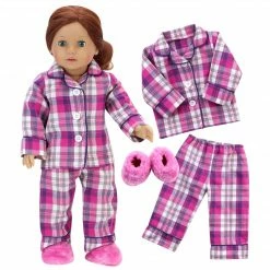 TeamsonUS Sophia's Flannel Pajama & Slippers Set For 18'' Dolls, Pink Kids
