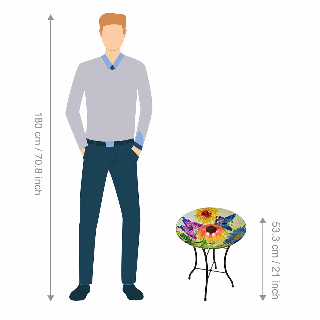 TeamsonUS Teamson Home Outdoor 18" Hand Painted Butterfly Fusion Glass Solar Bird Bath W/ Stand