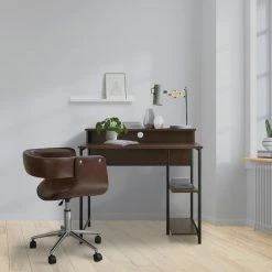 TeamsonUS Teamson Home 35" Wooden Home Office Computer Desk With Metal Base And Storage, Natural/Black