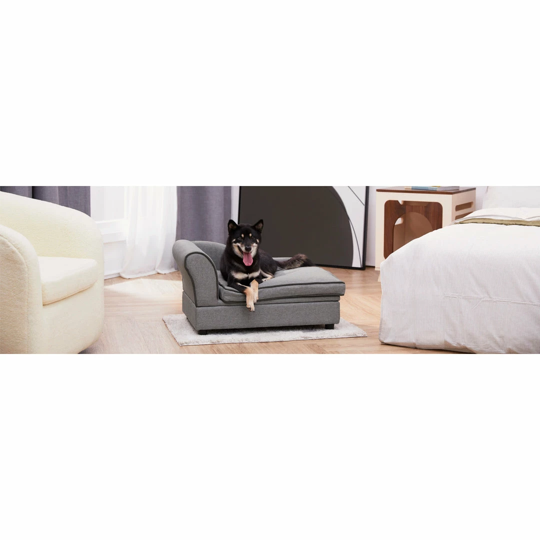 TeamsonUS Teamson Pets Chaise Lounge Dog Bed With Storage For Small And Medium Dogs, Gray