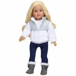TeamsonUS Kids Sophia's Nylon/Fleece Jacket And Boots For 18" Dolls, White/Gray