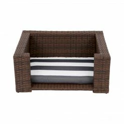 TeamsonUS Teamson Pets Clotho Outdoor Cat Or Small Dog Wicker Bed With Cushion, Walnut/Gray New