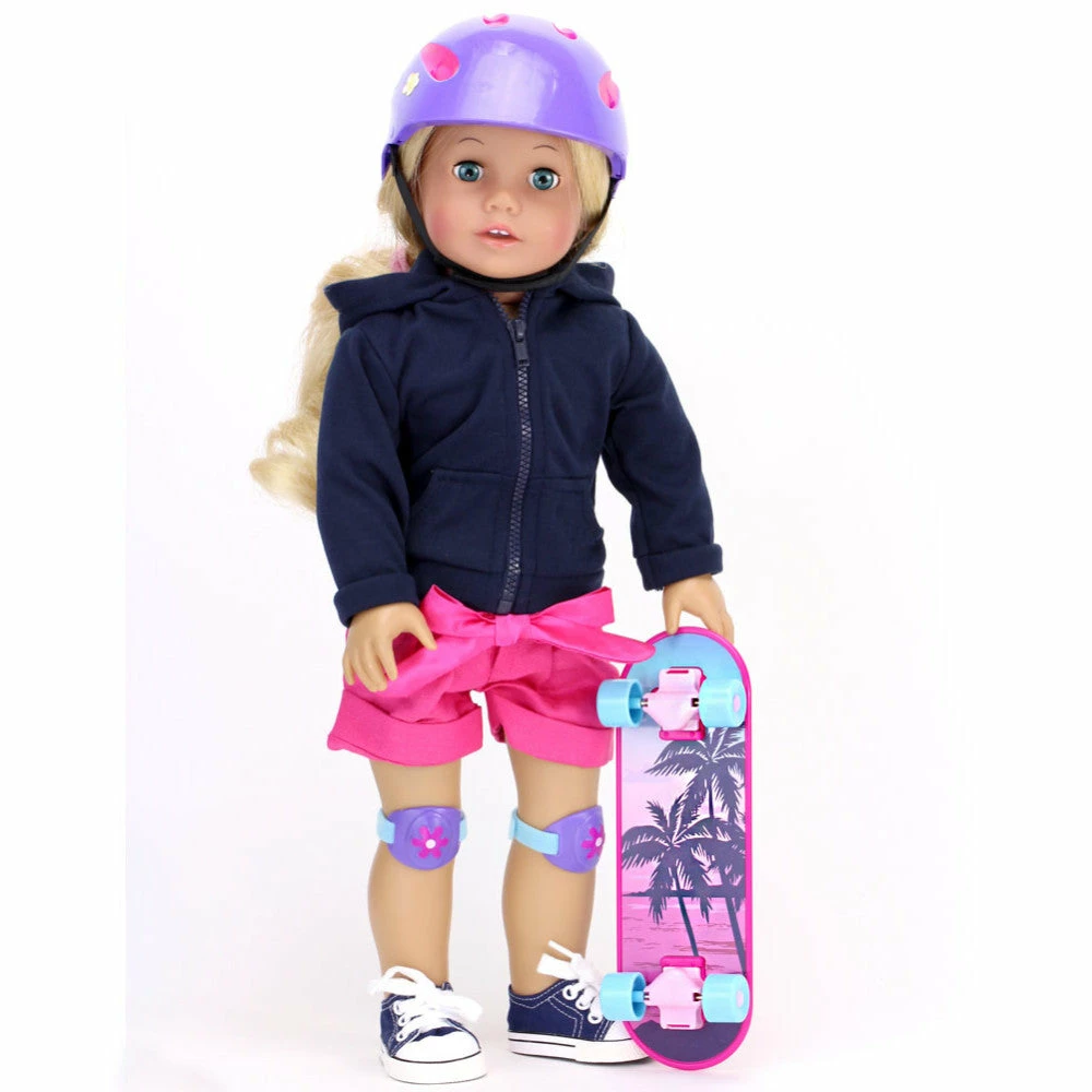 TeamsonUS Sophia's Skateboard, Helmet And Knee Pads Set For 18" Dolls, Multicolor Kids
