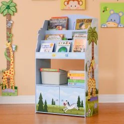 TeamsonUS Fantasy Fields Sunny Safari Kids 3-Tier Wooden Bookshelf With Storage, Multicolor