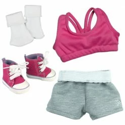 TeamsonUS Sophia's Sports Set With Bra, Shorts, Socks And Hi-Top Sneakers For 18" Dolls, Pink/Gray