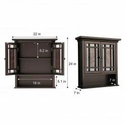 TeamsonUS Teamson Home Windsor Removable Wooden Wall Cabinet With Glass Mosaic Doors, Dark Espresso