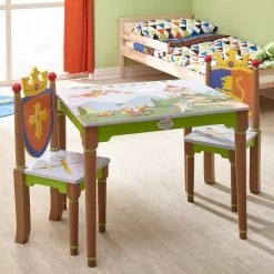 TeamsonUS Fantasy Fields Kids Painted Wooden Knights And Dragons Table, Multicolor