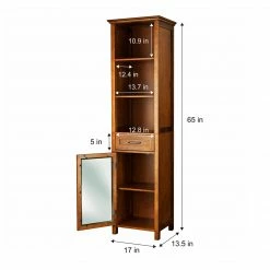 TeamsonUS Teamson Home Oil Oak Finish Bathroom Linen Storage Cabinet With 1 Drawer And 3 Open Shelves, Brown