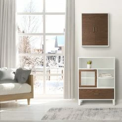 TeamsonUS Teamson Home Tyler Modern Wooden Floor Storage Cabinet With Drawer, Walnut/White