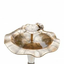 TeamsonUS Teamson Home Outdoor 2-Tier Polyresin Lotus Pedestal Birdbath With LED Light, Bronze