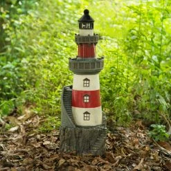 TeamsonUS Teamson Home Outdoor Solar Light House Fountain With Rotating LED Light, Red/White
