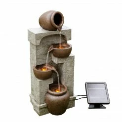 TeamsonUS Teamson Home Solar Powered 4-Tier Cascading Bowls Water Fountain With LED Lights, Brown