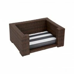TeamsonUS Teamson Pets Clotho Outdoor Cat Or Small Dog Wicker Bed With Cushion, Walnut/Gray New