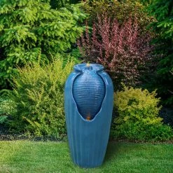TeamsonUS Teamson Home Indoor/Outdoor Contemporary Glazed Contoured Vase Water Fountain With LED Lights, Blue