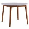 TeamsonUS Teamson Home Ashton Round Marble-Look Dining Table With Wood Base, Marble/Walnut