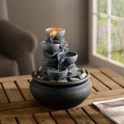TeamsonUS Teamson Home Tabletop Fountain With LED Light, Stone Gray