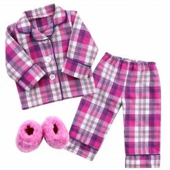TeamsonUS Sophia's Flannel Pajama & Slippers Set For 18'' Dolls, Pink Kids