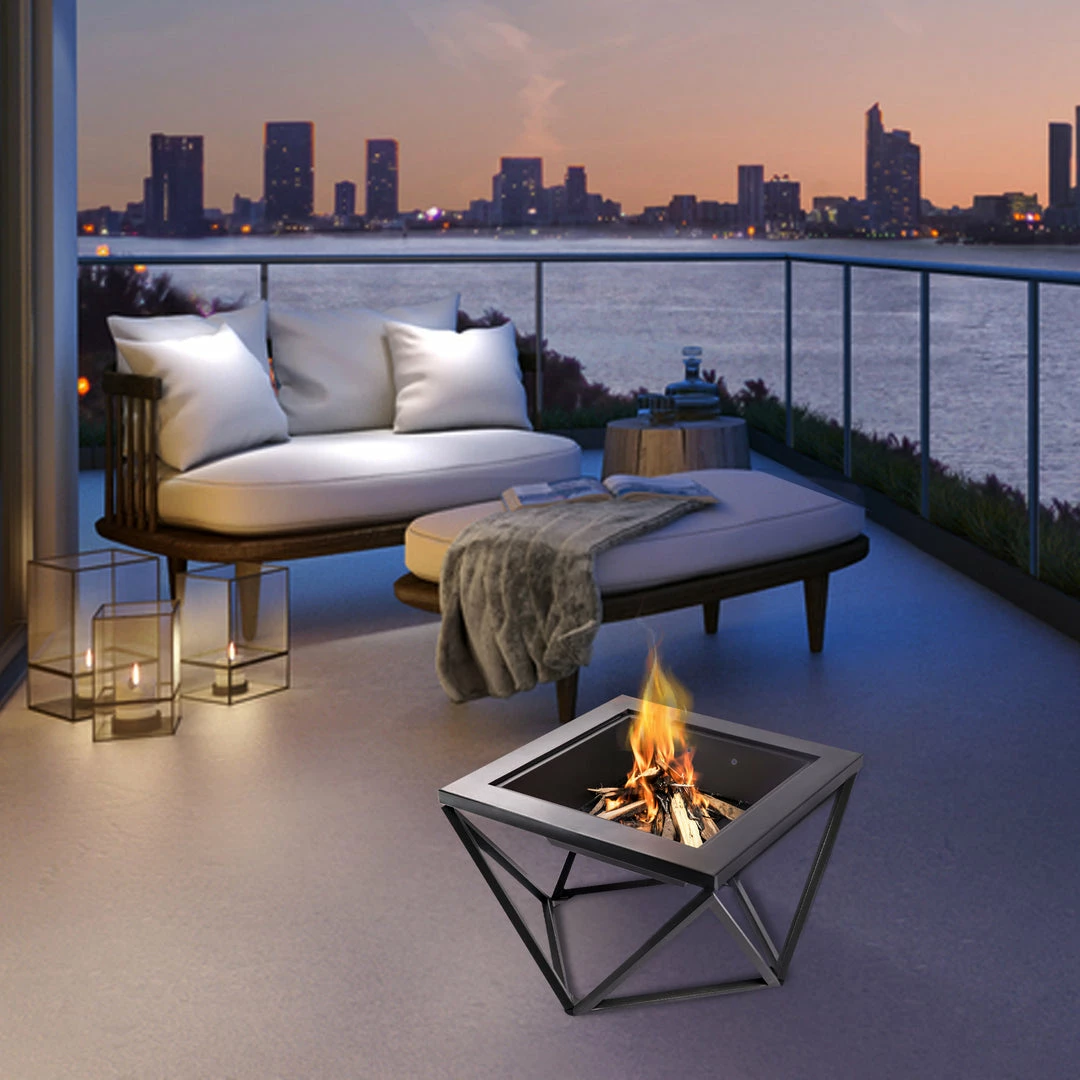 TeamsonUS Teamson Home Outdoor 24" Wood Burning Fire Pit With Tabletop And Decorative Base, Black