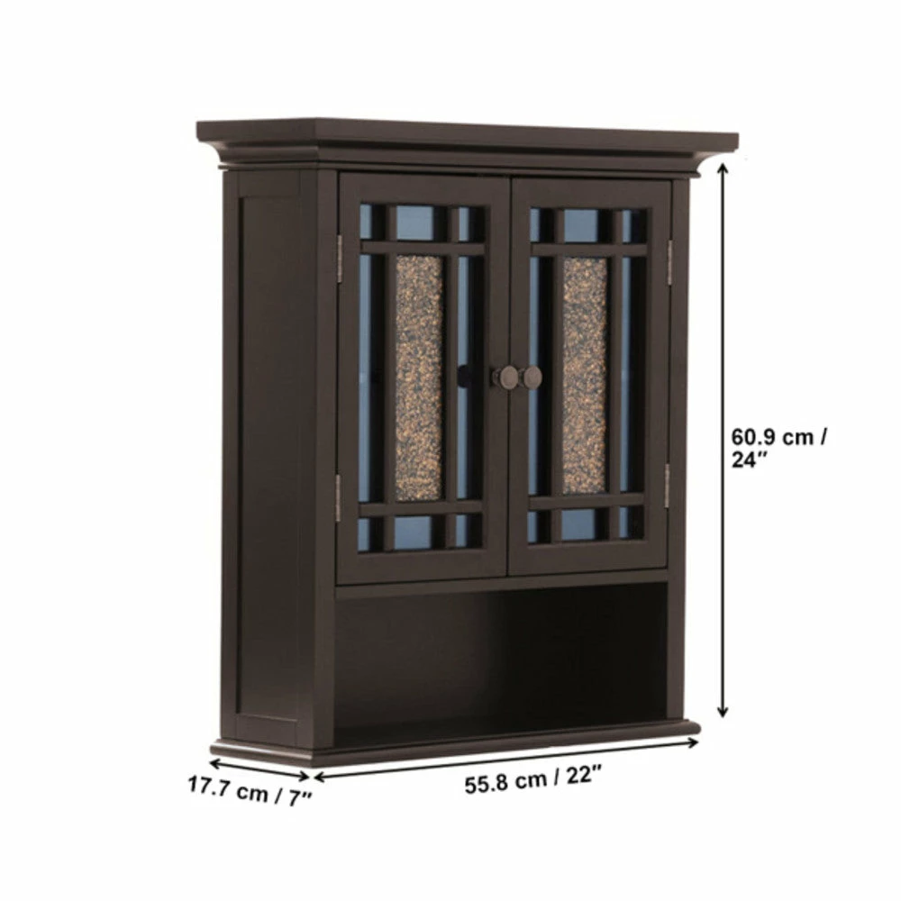 TeamsonUS Teamson Home Windsor Removable Wooden Wall Cabinet With Glass Mosaic Doors, Dark Espresso