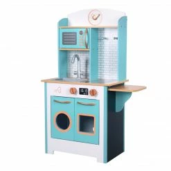 TeamsonUS New Teamson Kids Little Chef Santos Retro Wooden Kitchen Playset, Aqua/White