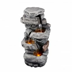 TeamsonUS New Teamson Home Indoor/Outdoor 4-Tier Stacked Stone-Look Tall Waterfall Fountain With LED Lights