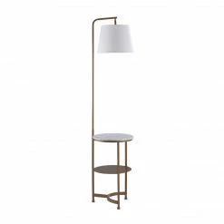 TeamsonUS Teamson Home Lilah Floor Lamp With Faux Marble Tray Table And Built-In USB Port, White/Brass
