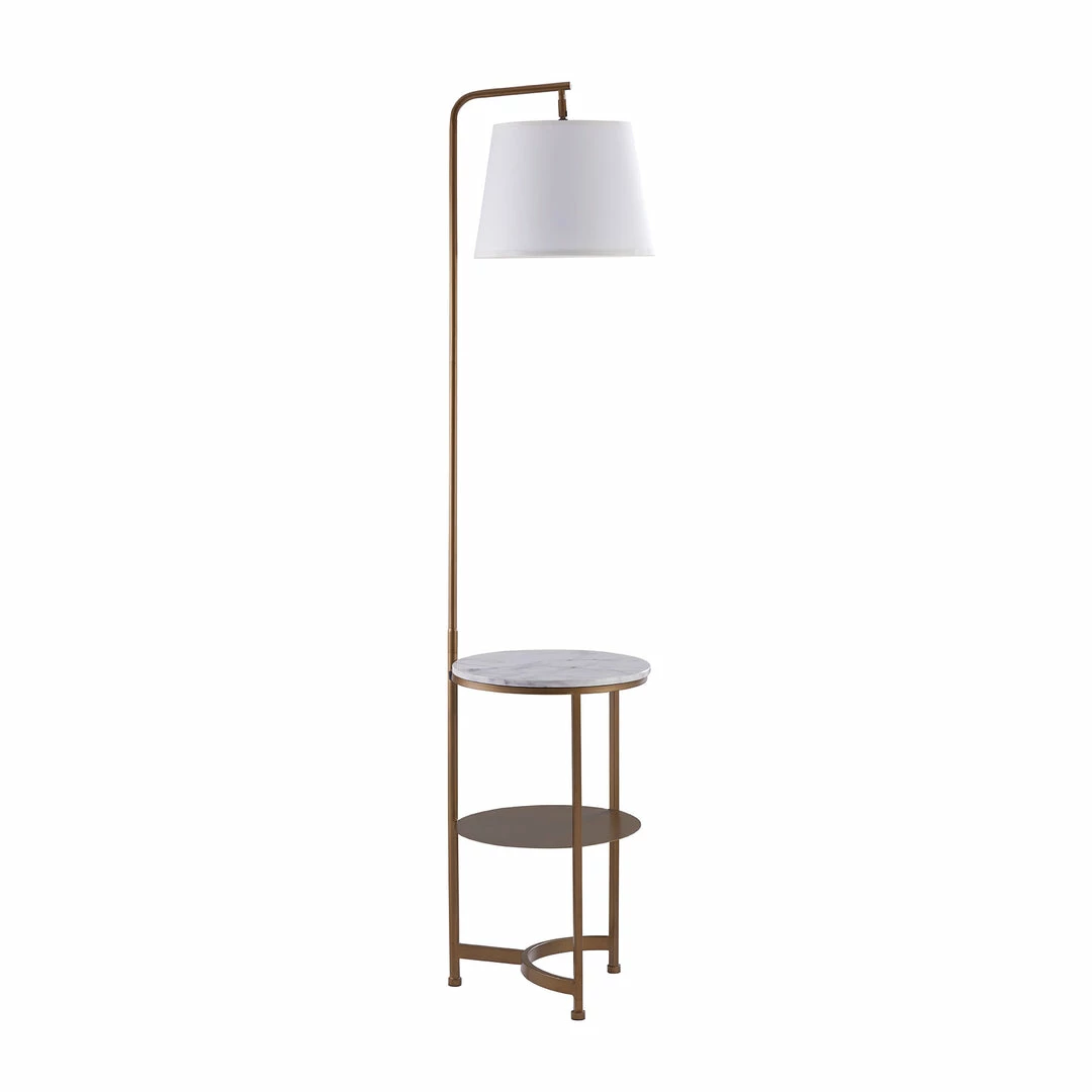 TeamsonUS Teamson Home Lilah Floor Lamp With Faux Marble Tray Table And Built-In USB Port, White/Brass