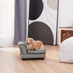 TeamsonUS Teamson Pets Chaise Lounge Dog Bed With Storage For Cats And Small Dogs, Gray